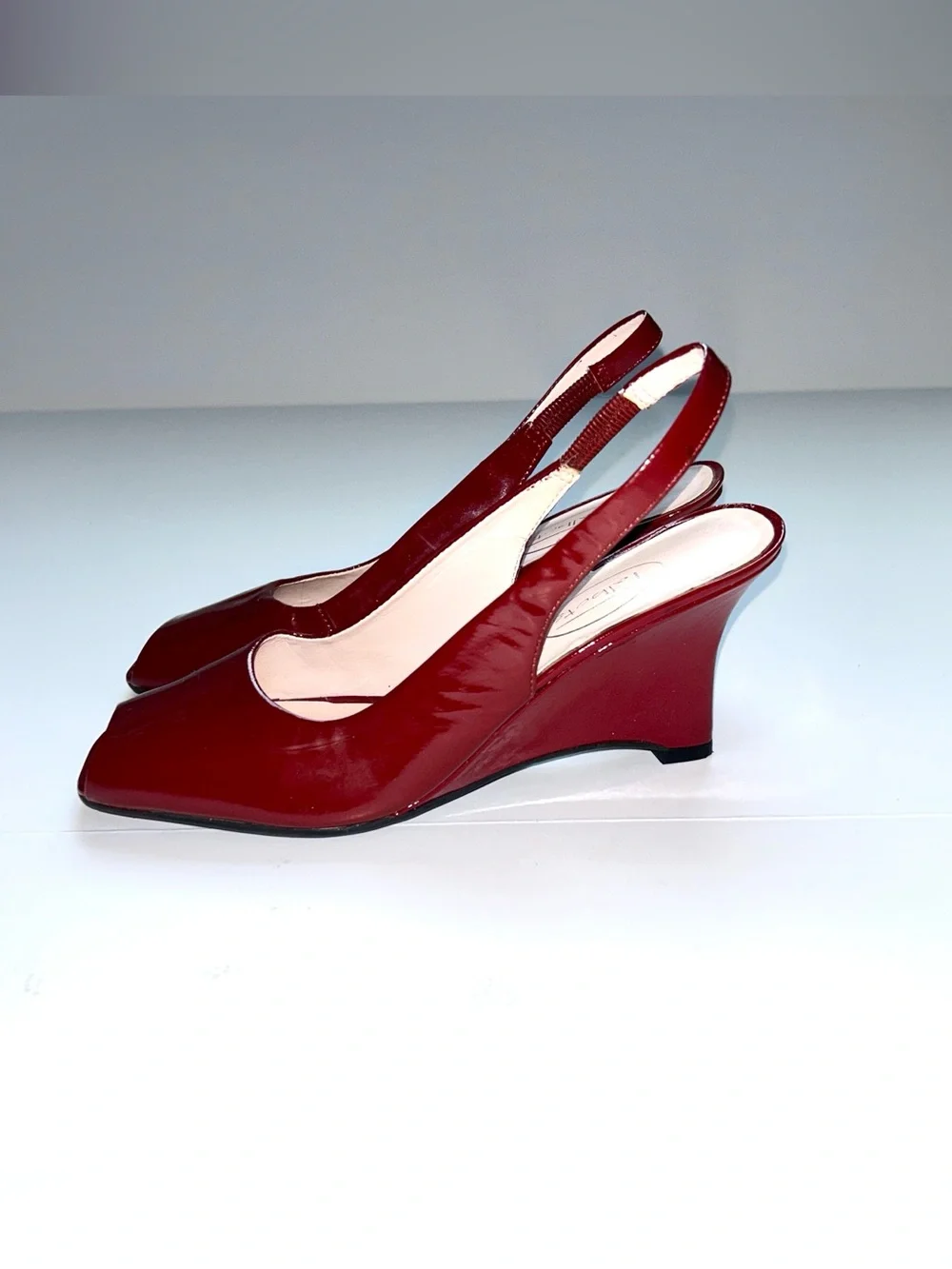 Vintage Talbots Burgundy Patent Leather Wedge Slingback Heels (6.5AA)